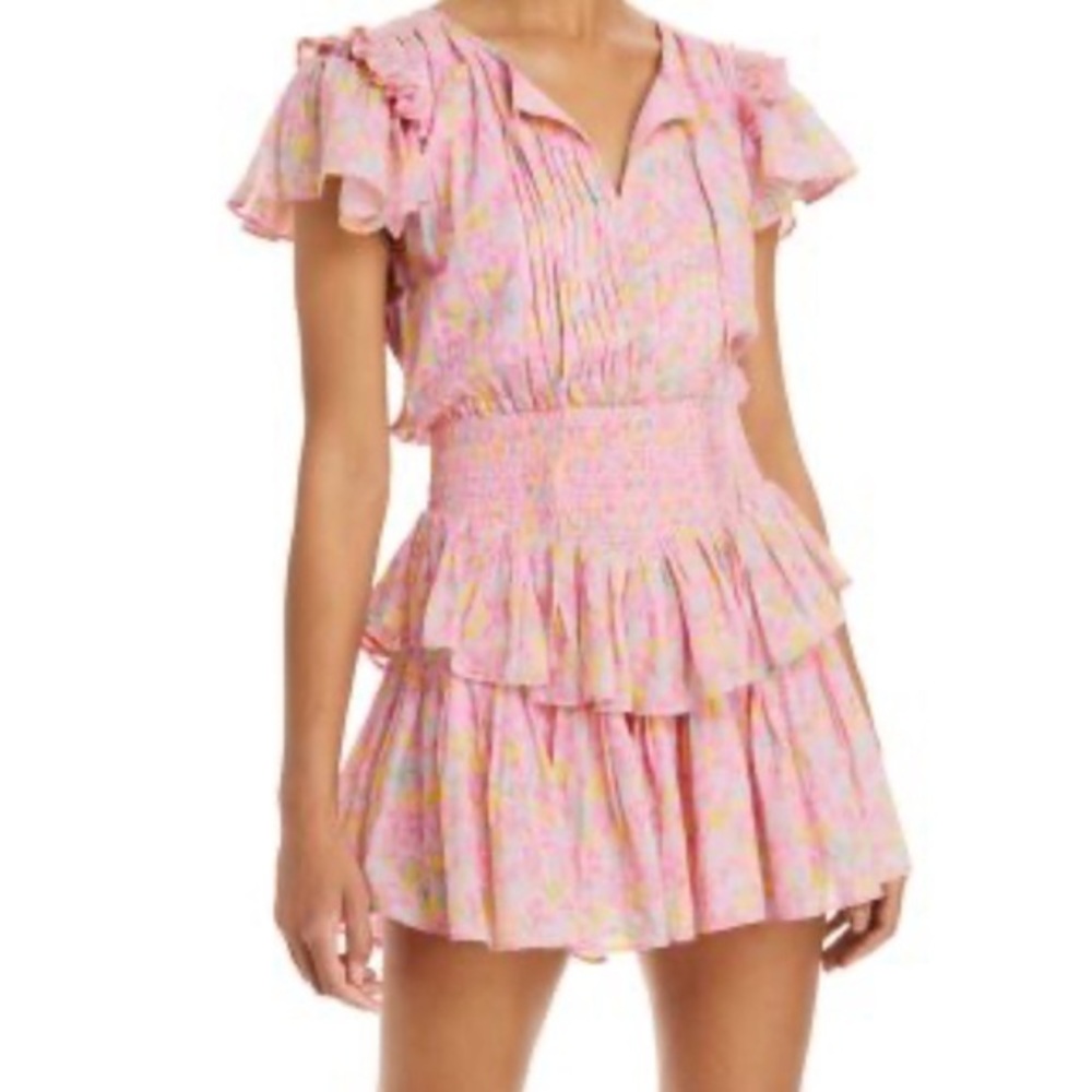 LoveShackFancy Pink Floral Mini Dress